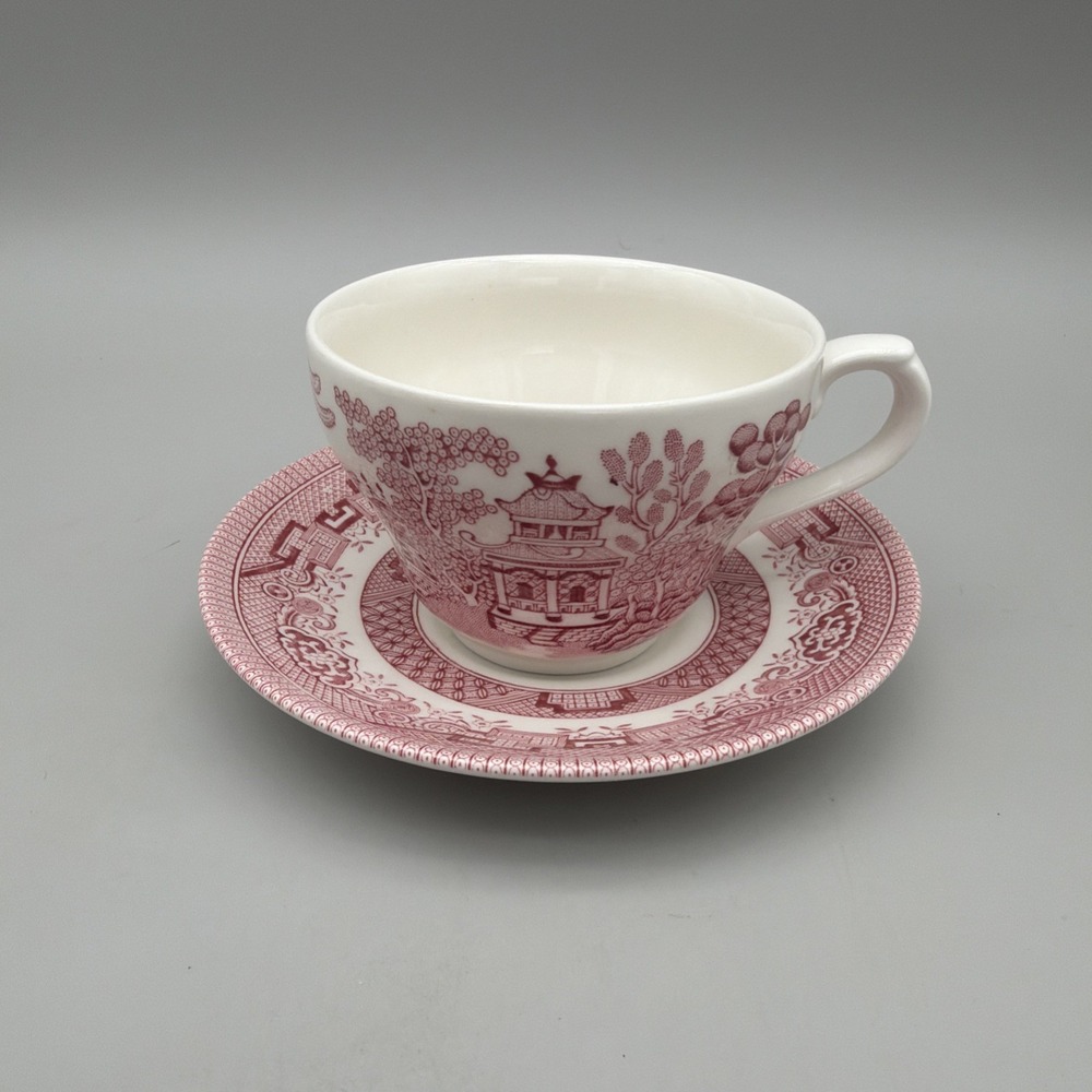Churchill England Willow Pattern Red Transferware Cup & Saucer Set